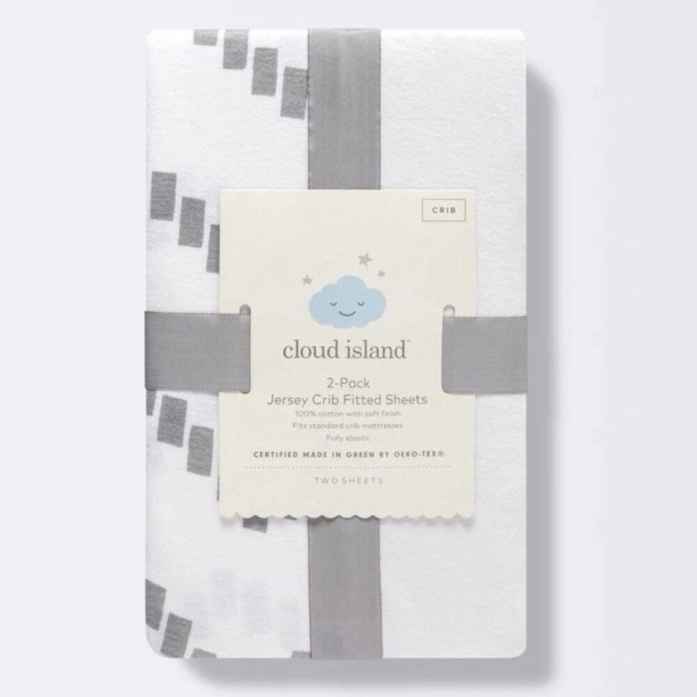 Cloud Island Fitted Cotton Jersey Crib Sheet - Gray Chevron and Solid White NEW